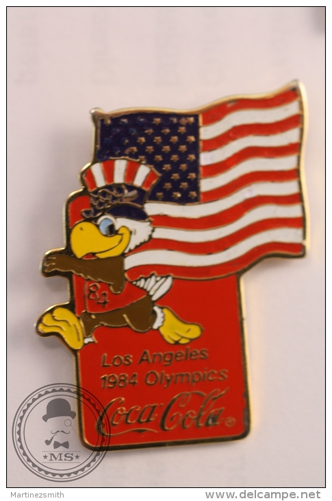 Los Angeles 1984 Olympics - Sam The Eagle With US Flag - Pin Badge - #PLS - Coca-Cola