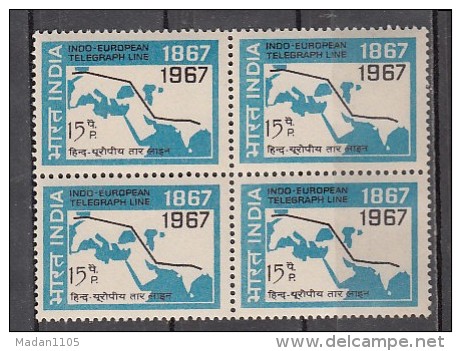 INDIA, 1967,  Indo European Telegraph Service, Telecom . Map, Block Of 4,  MNH, (**) - Neufs