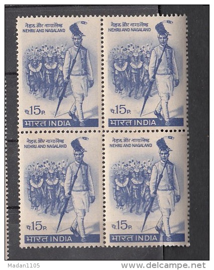 INDIA, 1967, 4th Anniversary As An Indian State,  Nagaland, Nehru Leading Tribesmen, Costume, Culture,Blk Of 4 MNH, (**) - Unused Stamps