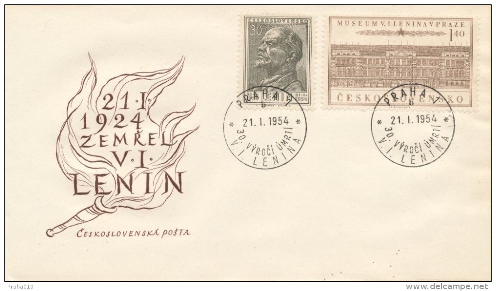 Czechoslovakia / First Day Cover (1954/01) Praha 1 (b): 30th Anniversary Of Death V. I. Lenin (1870-1924) Lenin Museum - Musées