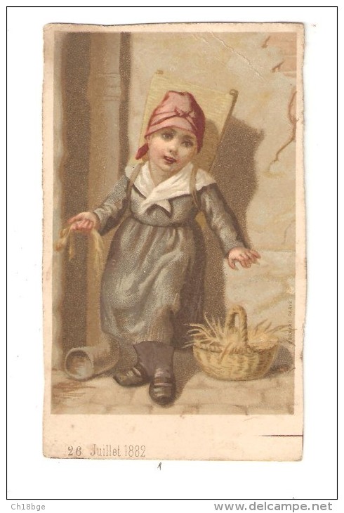 Carte 12,5 / 7 Cm   Dessin Petite Fille Avec Panier & Hotte, Tenant De La Paille ( ? ) à La Main  ( 26 Juillet 1882 ) - Autres & Non Classés