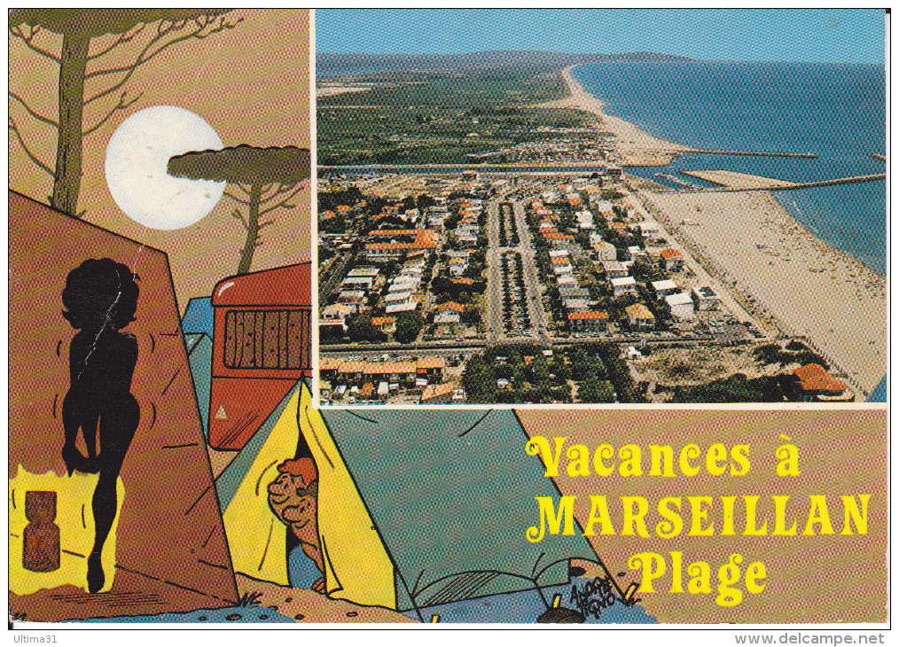 CPSM MARSEILLAN 34 PLAGE VACANCES A MARSEILLAN PLAGE TENTE CAMPING VUE AERIENNE 2 EME CHOIX - Marseillan