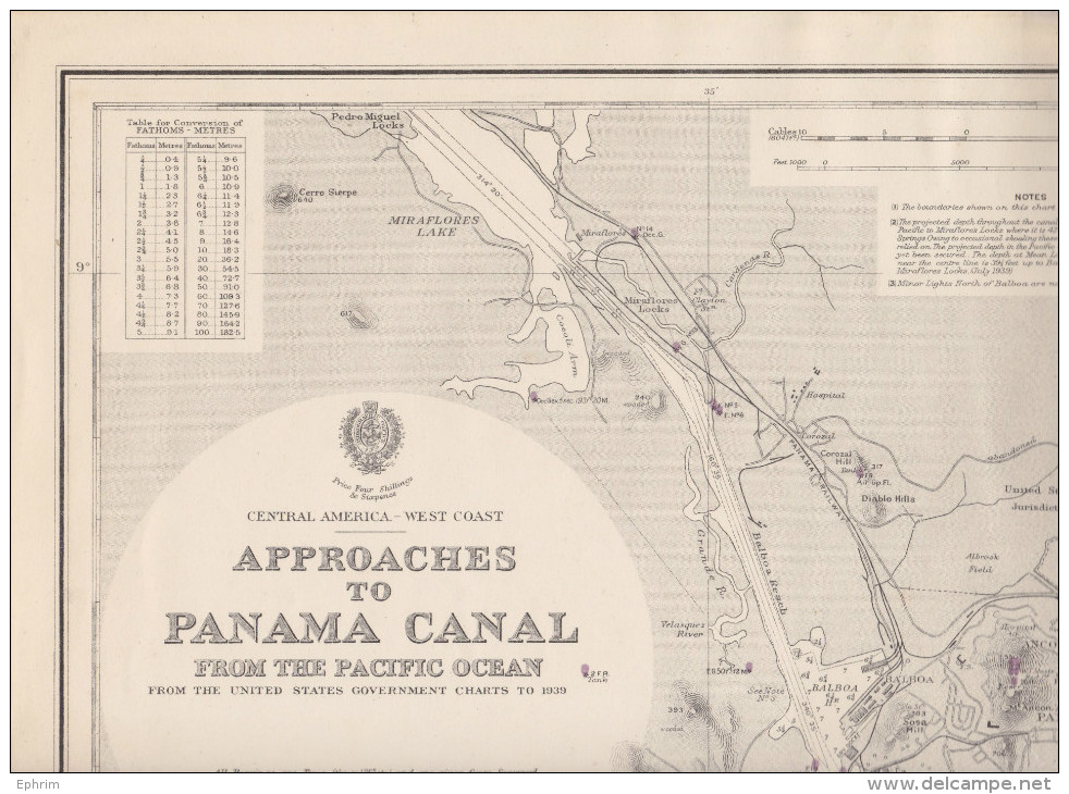 APPROACHES TO PANAMA CANAL FROM THE PACIFIC OCEAN - Carte Géographique Et Maritime 1945 - Map - Ancon, Balboa, Taboga - Cartes Marines
