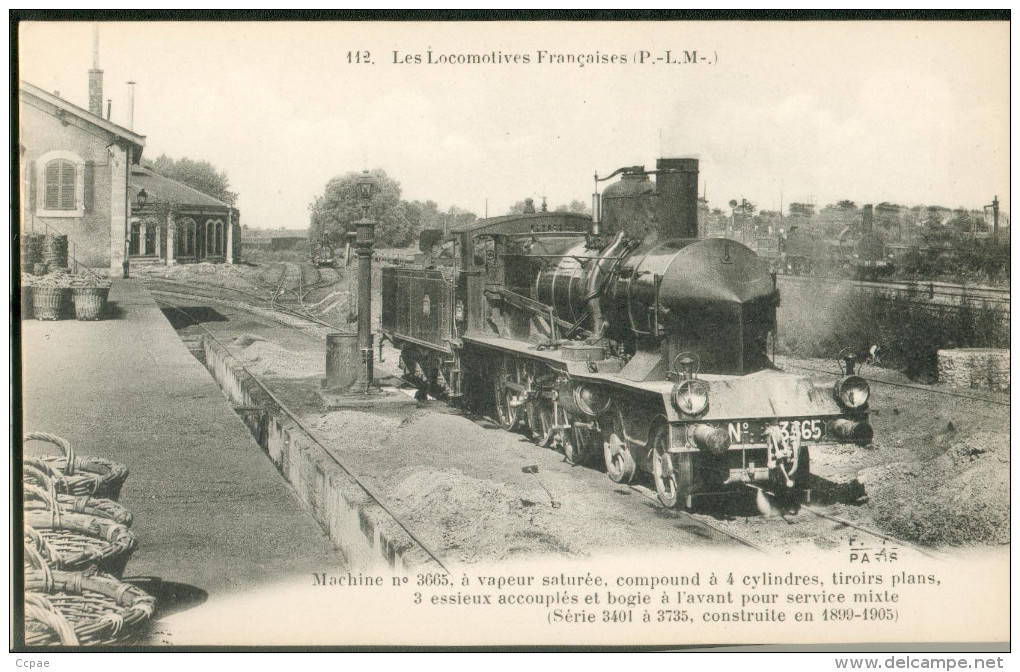 Les Locomotives Françaises  (P.L.M.) -    Machine  N°3665  Pour  Services Mixtes - Trains