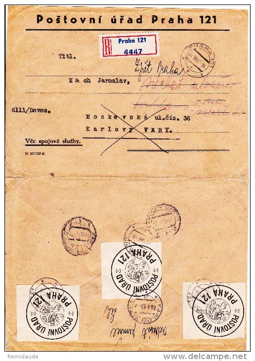 TCHECOSLOVAQUIE - 1963 - ENVELOPPE RECOMMANDEE De PRAGUE Pour KARLOVY VARY  => RETOUR (ZURÜCK) - Cartas & Documentos