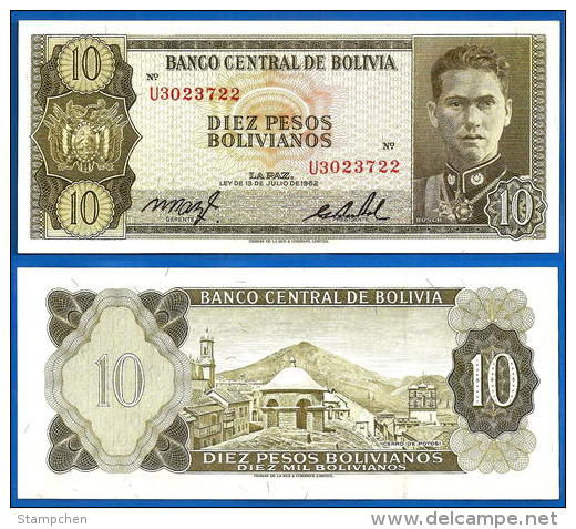 1962 Bolivia 10 Pesos Banknote UNC 1 Piece - Bolivia