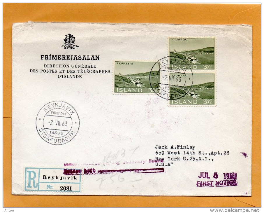 Iceland 1963 Registered Cover Mailed To USA - Cartas & Documentos