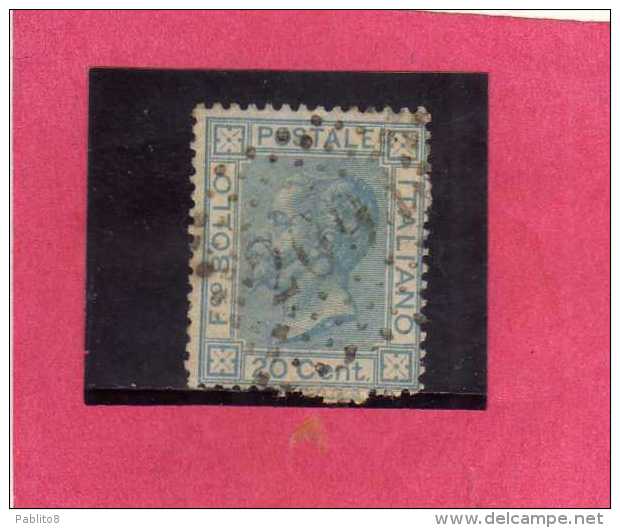 ITALIA REGNO ITALY KINGDOM 1867 VITTORIO EMANUELE II  CENTESIMI 20 CENT. LONDRA CELESTE CHIARO USATO USED - Usati