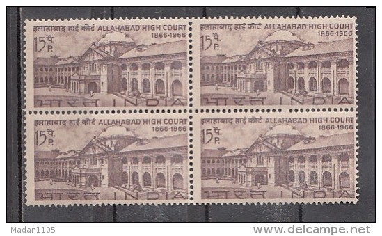 INDIA, 1966,  Centenary  Allahabad High Court Building, Law, Architecture,  Block Of 4, MNH, (**) - Neufs