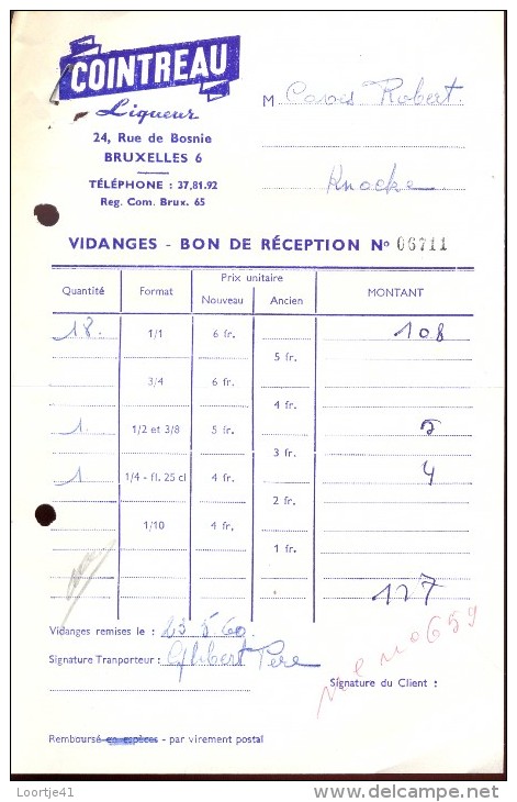 Factuur Facture Brief Lettre  - Liqueur Cointreau - Bruxelles 1960 - Levensmiddelen