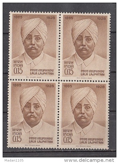 INDIA, 1965,  Lala Lajpat Rai, Freedom Fighter,  Social Reformer,  Block Of 4, MNH, (**) - Unused Stamps