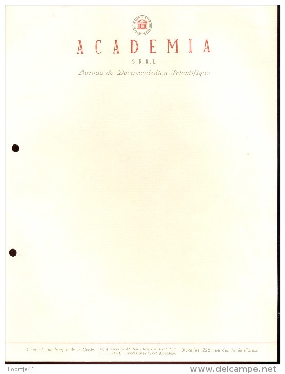 Factuur Facture Brief Lettre  - Academia - Gent - Bruxelles - 1950 - ...