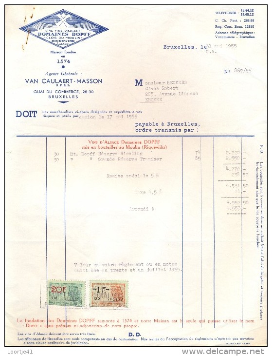 Factuur Facture Brief Lettre  - Vins Wijn Van Caulaert Masson - Domaines Dopff - Bruxelles 1955 - 1950 - ...