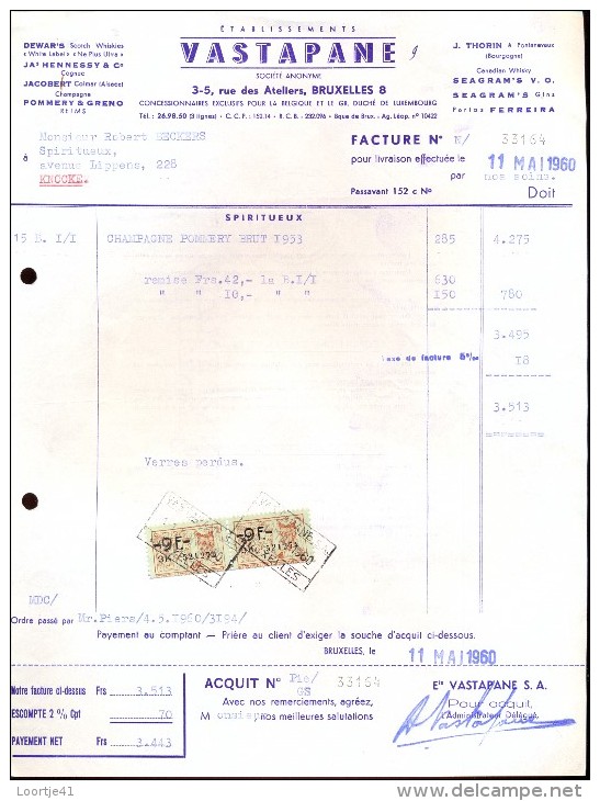 Factuur Facture Brief Lettre  - Vins Wijn Ets Vastapane - Bruxelles 1960 - 1950 - ...