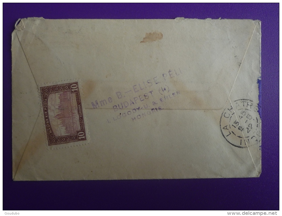 Lettre 1922 Budapest La Châtre, R ,3 Timbres Non Oblitérés.V.photos. - 1921-1960: Période Moderne