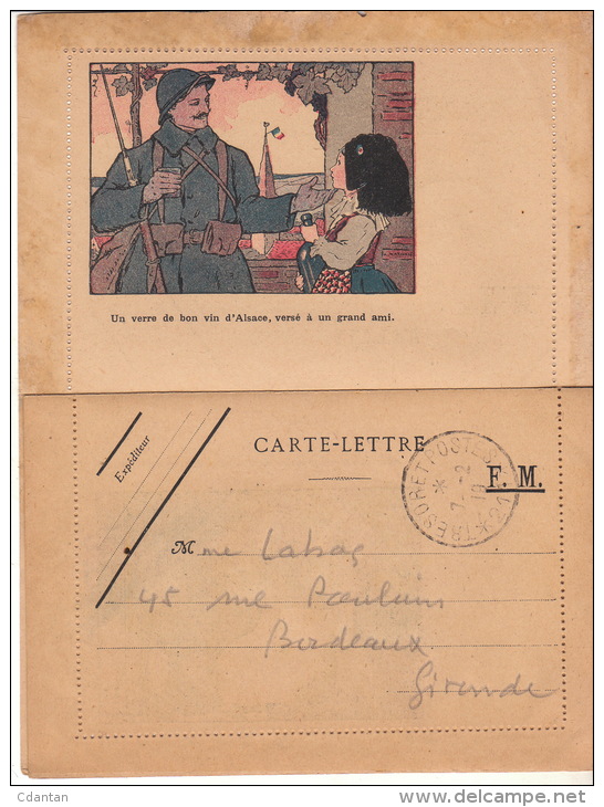 GUERRE 14 / 18 - Carte Lettre " Un Verre De Bon Vin D´ Alsace, Versé à Un Grand Ami " - Cad " Trésor Et Poste * 211 * - Lettres & Documents