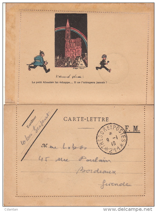 GUERRE 14 / 18 - Carte Lettre FM Avec Dessin D´après HENSI - Cad " Trésor Et Poste * 211 * - Lettres & Documents