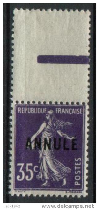 N° 142-CI 1 - Surcharge ANNULE Sur Type Semeuse Camée 35c Violet Surcharge Haute De 1923 - Bdf Interpanneau - Lehrkurse