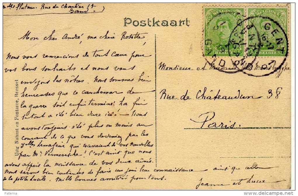 1584   Postal Gent Gand 1919 Belgica - Cartas & Documentos