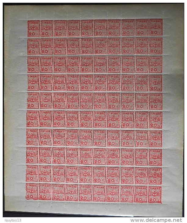 FRANCE - FEUILLE COMPLETE Année ???? ALIMENTAIRE ? -  100 TIMBRES NEUFS** - Full Sheets