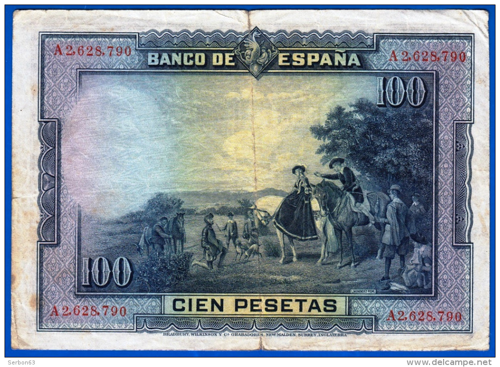 BILLET USAGE EL BANCO DE ESPANA 100 CIEN PESETAS N° A2,628,790 MADRID 15 DE AGOSTO DE 1928 PAGARA AL ESPAGNE CERVANTES - 100 Pesetas