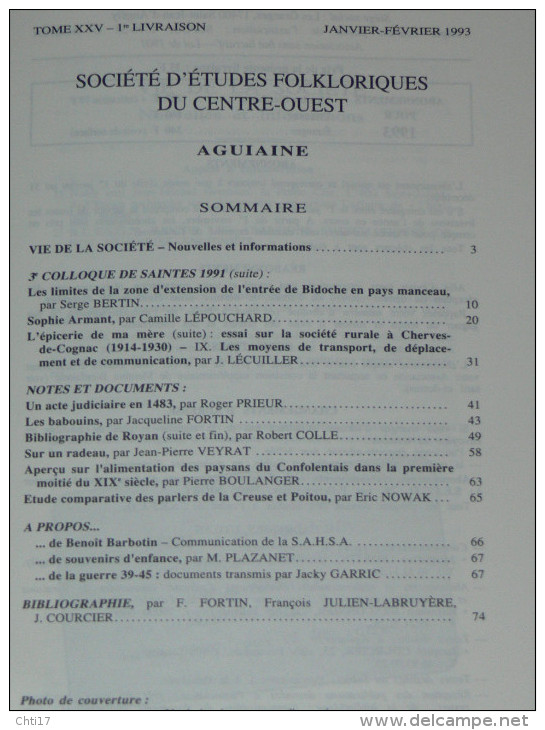 AGUIAINE ET SUBIET TOME 25  / ANNEE COMPLETE 1993 / CHERVES DE COGNAC / LE STATUAIRE ROMAN / PONS /POITIERS /