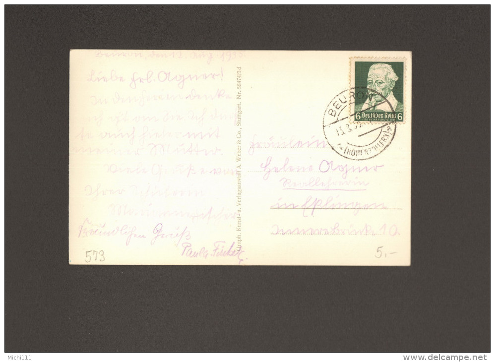 DR Ansichtskarte Vom Kloster Beuron Donautal Von 1935 Mit Einzelfrankatur Mi.Nr.573  2 Bilder - Lettres & Documents