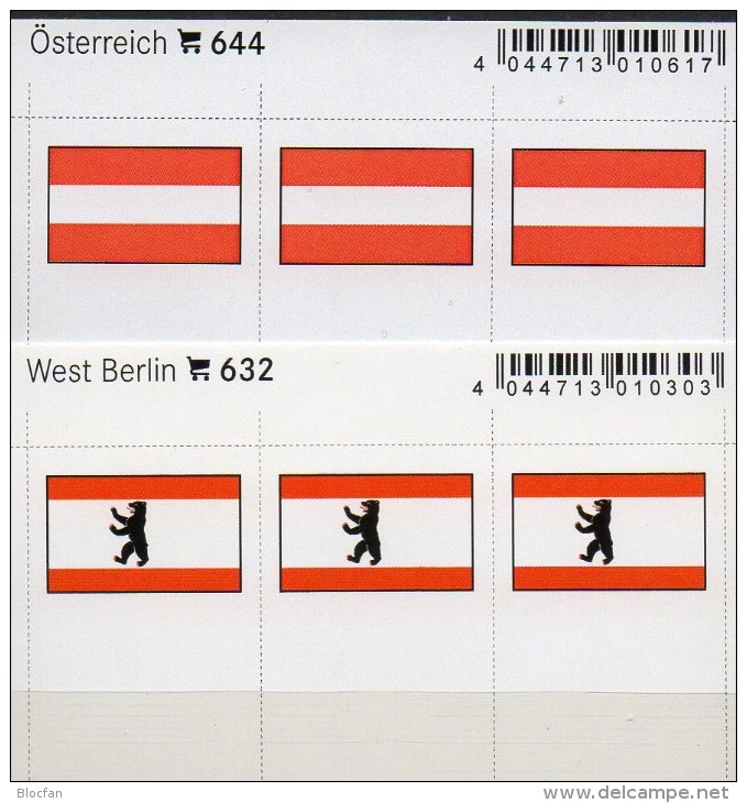 2x3 In Farbe Flaggen-Sticker Berlin+Österreich 7€ Kennzeichnung Alben Karten Sammlungen LINDNER #632+644 Austria Germany - Autres & Non Classés