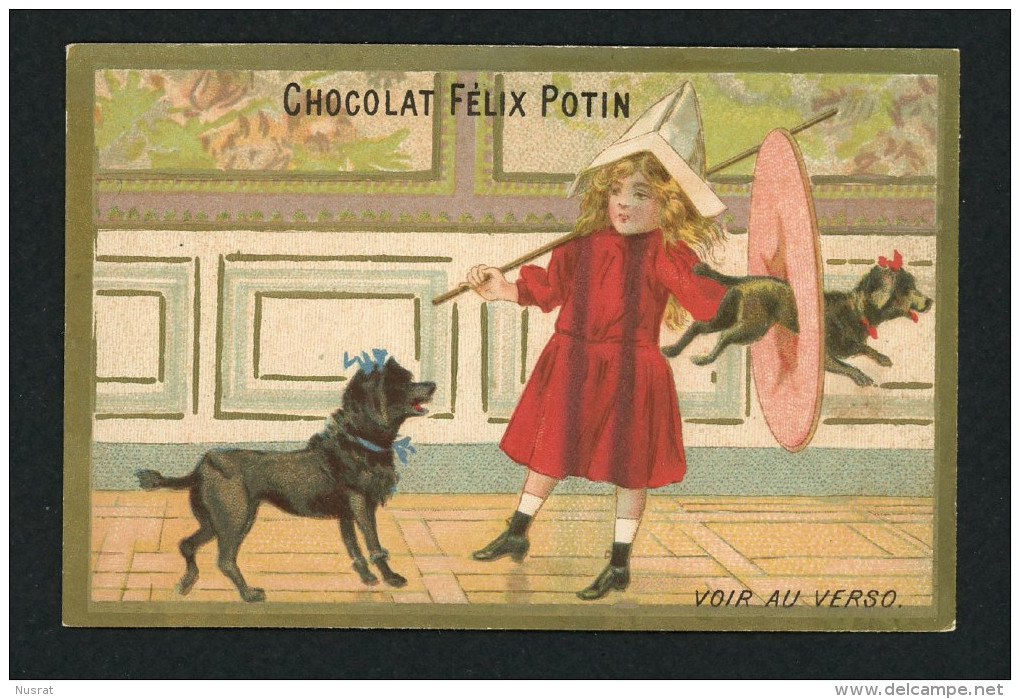 Chocolat Félix Potin, Vin De Bugeaud, Lith. Champenois TM3-107, Fillette Avec Chiens, Jeux De Cirque - Félix Potin