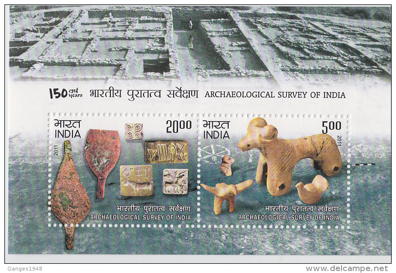 2011  Archaeological Survey Of India  Excaveted Artifacts  2v  Sovenir Sheet # 62497  Inde  Indien - Archaeology