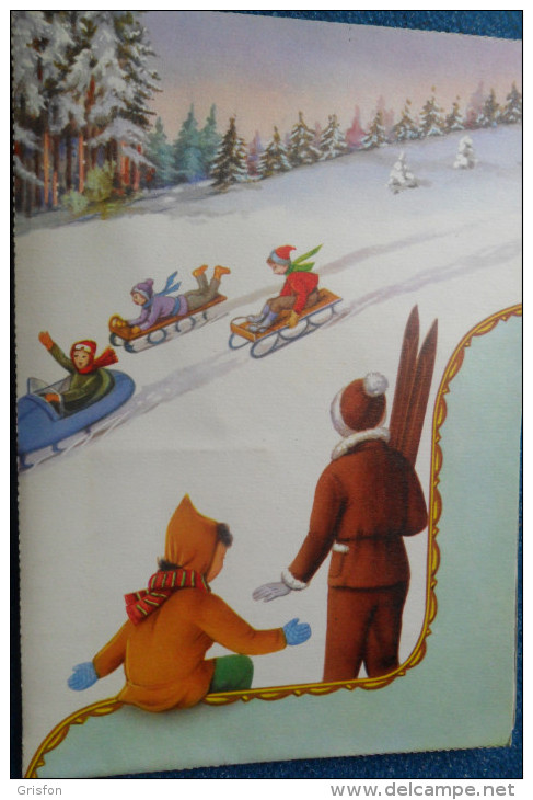 Enfants Neige Open Card Children Vintage - Other & Unclassified