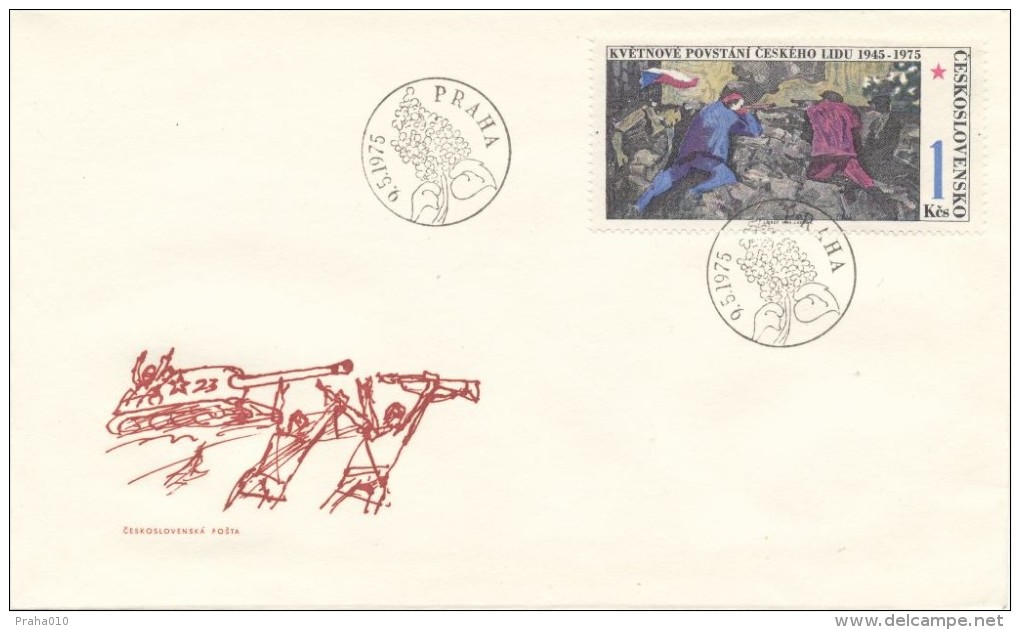 Czechoslovakia / First Day Cover (1975/07 A), Praha - Theme: Anniversary Of The Prague Uprising (1945) - 2. Weltkrieg