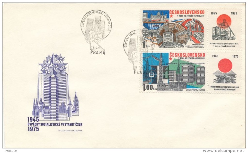 Czechoslovakia / First Day Cover (1975/15 C) Praha - Theme: Socialist Construction (Prague Metro, Construction) - Tram