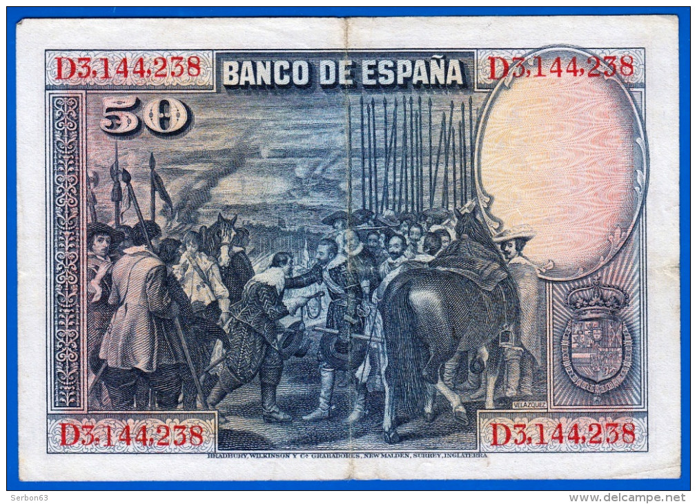 BILLET USAGE EL BANCO DE ESPANA 50 CINCUENTA PESETAS N° D3.144.238 MADRID 15 DE AGOSTO DE 1928 PAGARA AL PESPAGNE VELAZQ - 50 Peseten