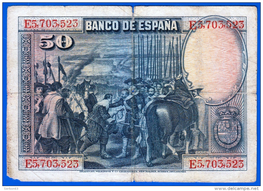 BILLET USAGE EL BANCO DE ESPANA 50 CINCUENTA PESETAS N° E5.703.523 MADRID 15 DE AGOSTO DE 1928 PAGARA AL ESPAGNE VELAZQU - 50 Peseten