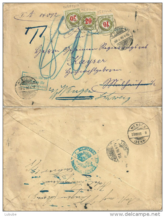 Taxierter Brief  "Ministerium Für Elsass-Lothringen"  Strassburg - Mühlhausen - Wengen         1908 - Taxe