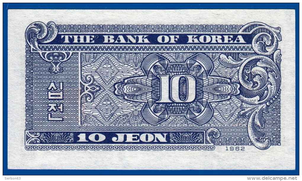 BILLET MONNAIE 1962 NEUF 10 JEON THE BANK OF KOREA DIMENSIONS PETIT BILLET 90 X 50 Mm PICK N° 28 COREE DU SUD - Korea (Süd-)