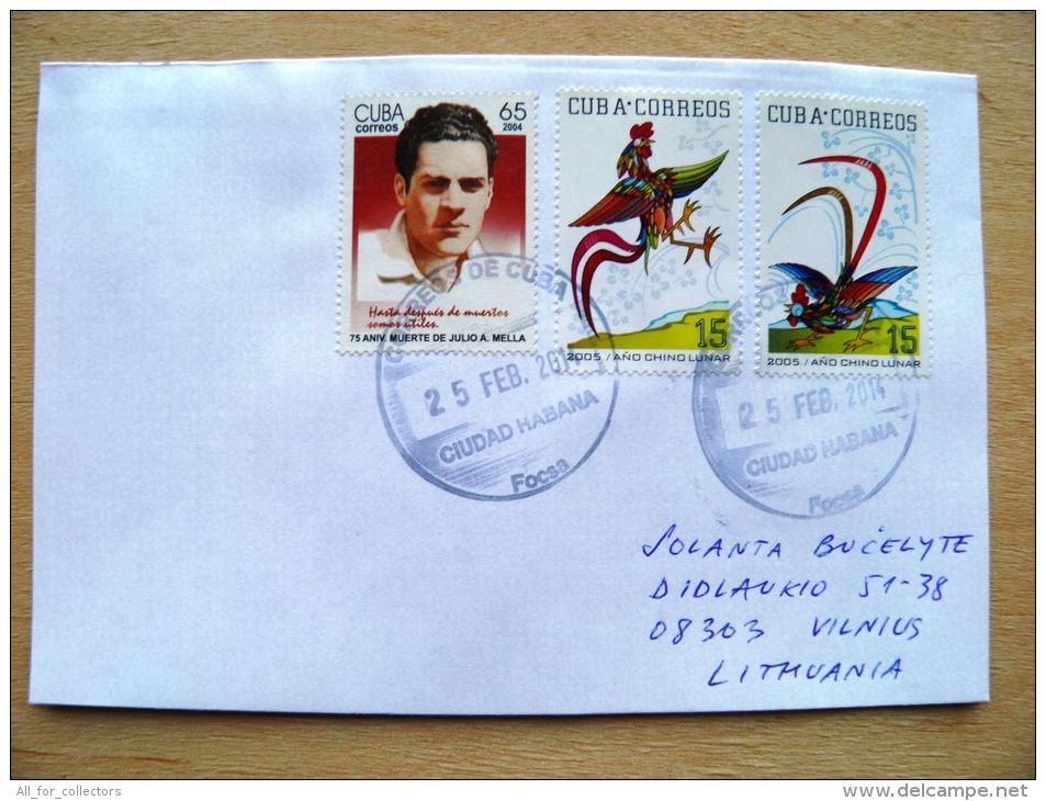 Postal Used Cover Sent  To Lithuania,  Chinese Lunar Year Of Cock Bird 2005 Mella - Storia Postale