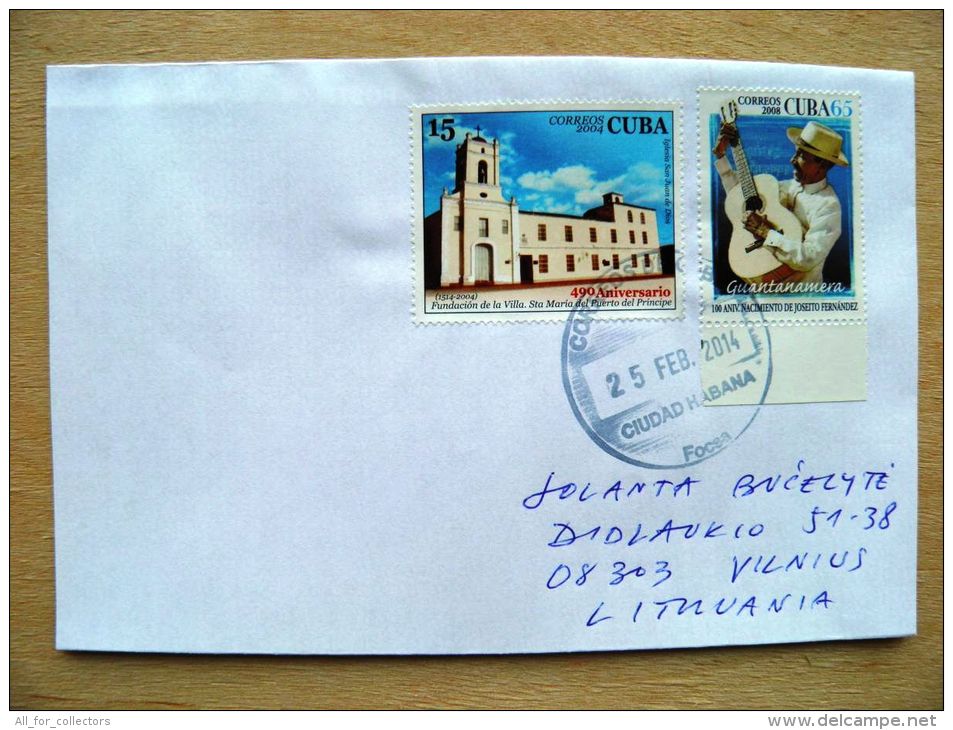 Postal Used Cover Sent  To Lithuania,  2008 Guantanamera Music Musical Instrument - Lettres & Documents