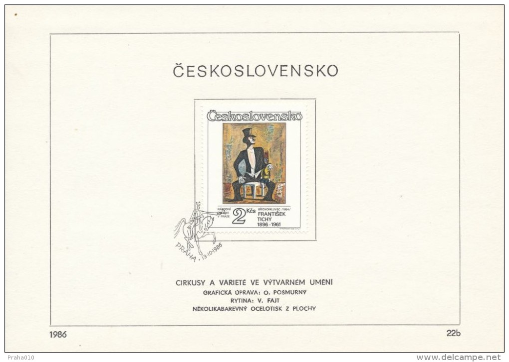 Czechoslovakia / First Day Sheet (1986/22b) Praha: Frantisek Tichy (1896-1961) "Ventriloquist" (1954) - Circus