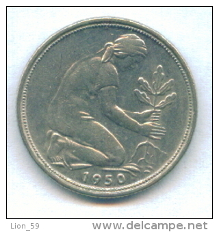 F2539 / - 50 Pfening 1950 ( D ) - FRG , Germany Deutschland Allemagne Germania - Coins Munzen Monnaies Monete - 50 Pfennig