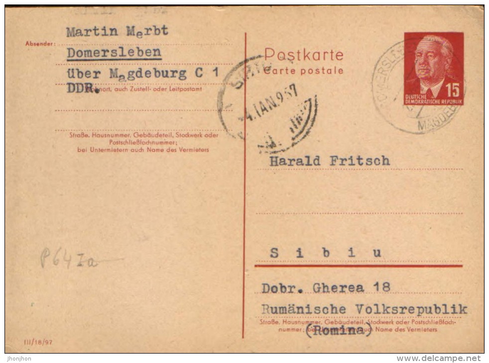 Deutschland/DDR-Postal Stationery Postcard , Circulated In 1957 - P64 I/a - Postkarten - Gebraucht