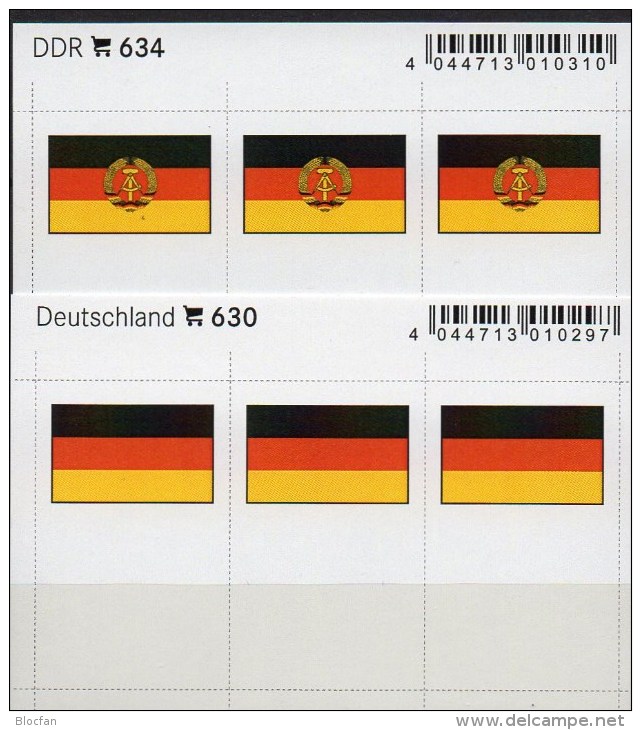 2x3 In Farbe Flaggen-Sticker Deutschland BRD+DDR 7€ Kennzeichnung Alben Buch Sammlung LINDNER # 630+634 Flags Of Germany - Gebührenstempel, Impoststempel