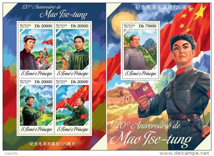 S. Tomè 2013, Mao Tse Tung, 4val In BF+BF - Mao Tse-Tung