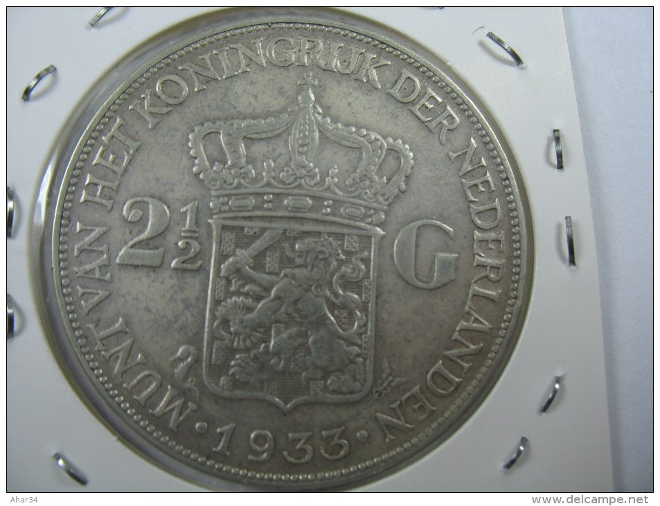 NETHERLAND HOLLAND NEDERLAND 2.5 21/2  GULDEN 1933 SILVER COIN HAIR DEEP LOT 3 NUM  3 - Zilveren En Gouden Munten