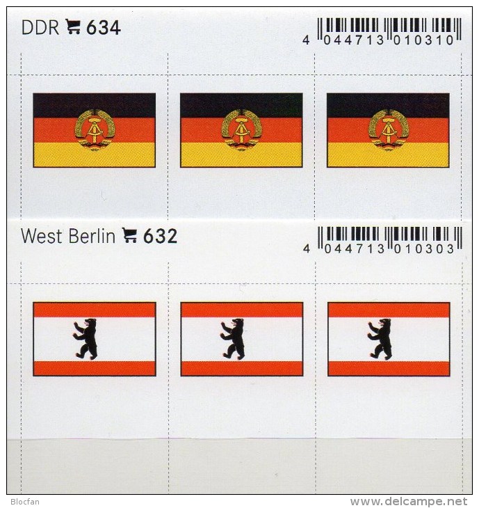 2x3 In Farbe Flaggen-Sticker Berlin+DDR 7€ Kennzeichnung Alben Buch Sammlungen LINDNER #634+622 Flags Of Germany 3.Reich - Marque-Pages