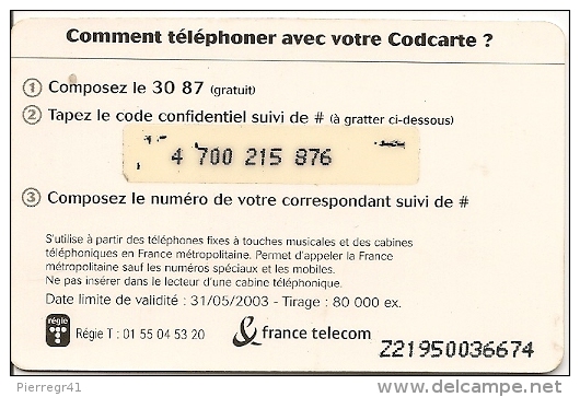 CODECARD-FT-30MN-3 SUISSES-LEVRE ROUGE-2--31/05/2003-80000 ExT BE - FT Tickets