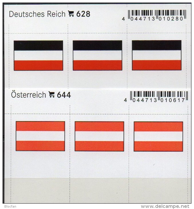 2x3 In Farbe Flaggen-Sticker Österreich+DR 7€ Kennzeichnung Alben Buch Sammlung LINDNER 628+644 Flag Austria Old Germany - Diploma's En Schoolrapporten