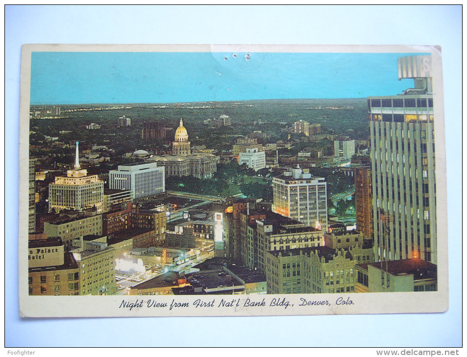 US: Colorado Denver - Night View From First Nat'l Bank Building - 1969 Used, Small Format - Denver