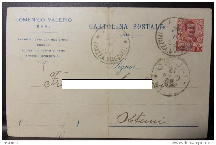 BARI 1902 20 Agosto CARTOLINA POSTALE PRIVATA - 10 Cent FLOREALE - VIAGGIATA X OSTUNI - VEDI FOTO - Bari